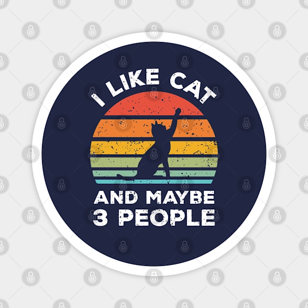 I Like Cat and Maybe 3 People, Retro Vintage Sunset with Style Old Grainy Grunge Texture Magnet by Ardhsells